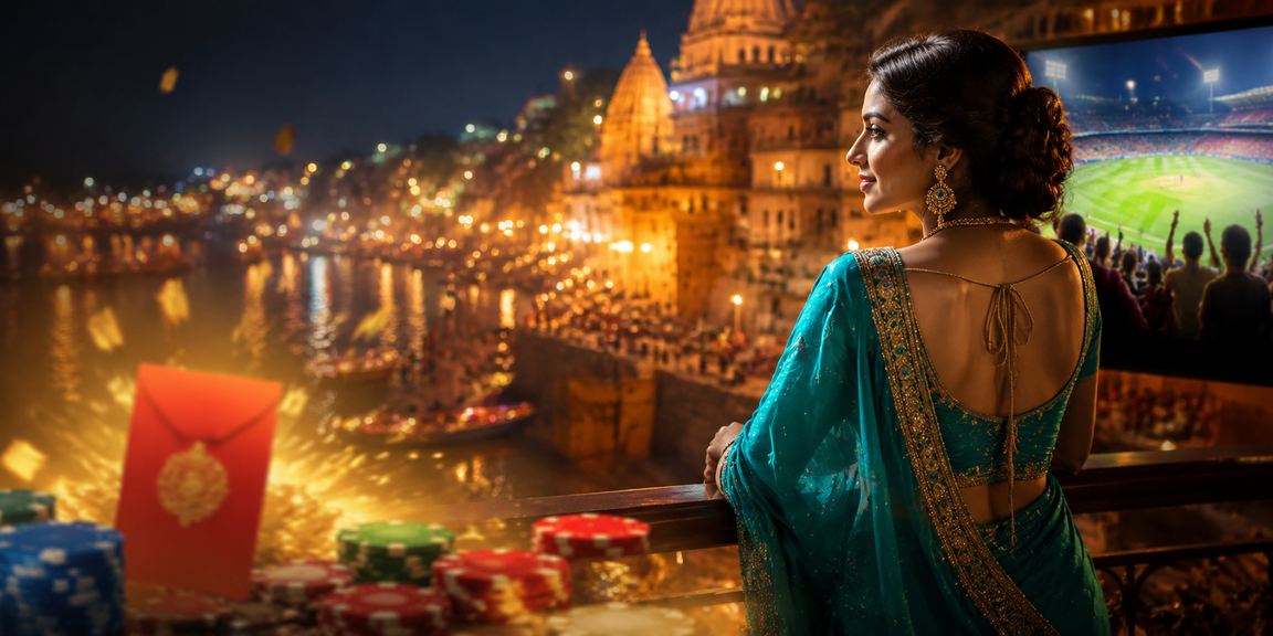 Scenic view of Varanasi with cricket betting theme